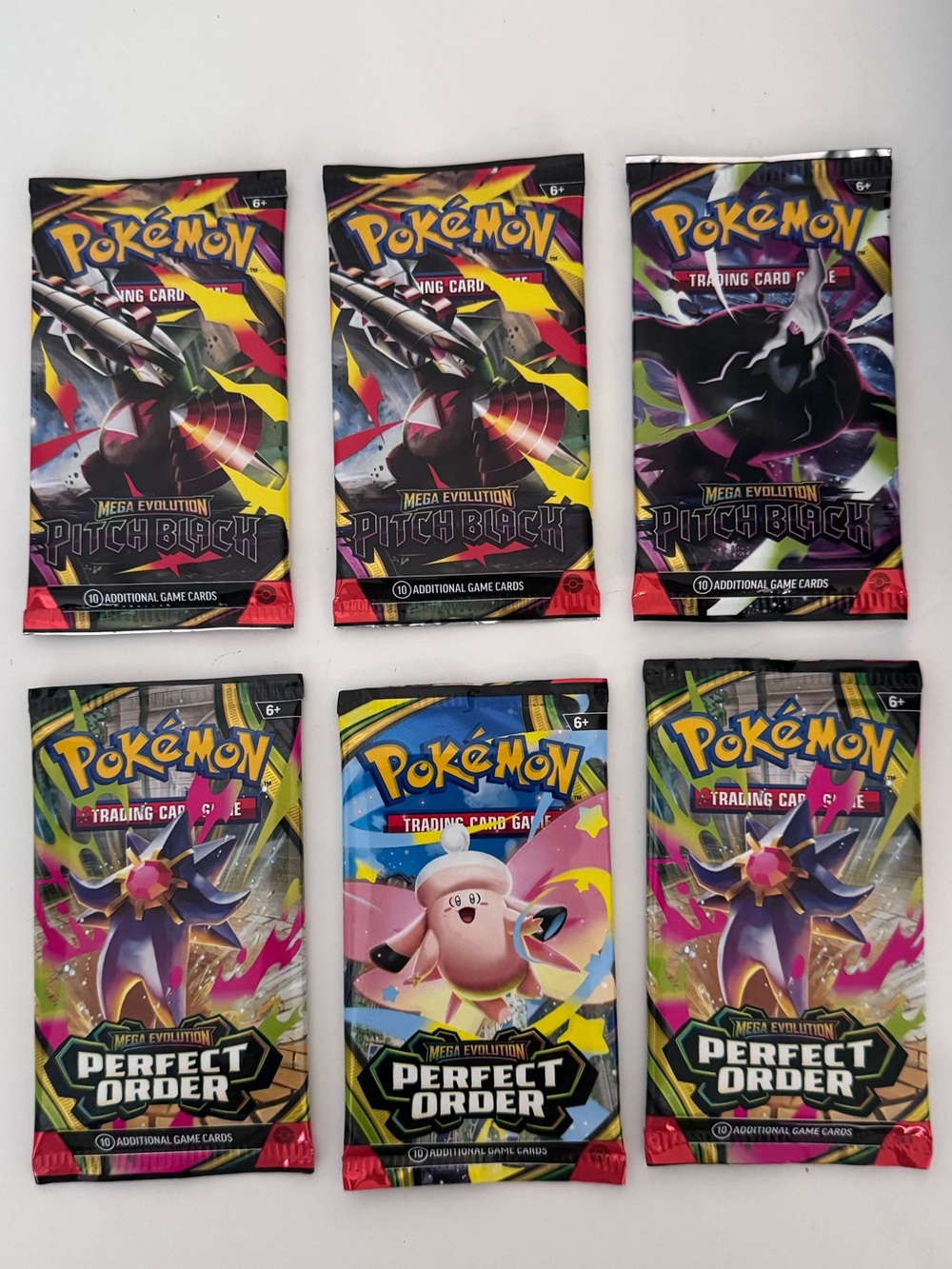 Pokémon TCG Booster Pack Lot (6 Packs Total) - 3 Pitch Black & 3 Perfect Order